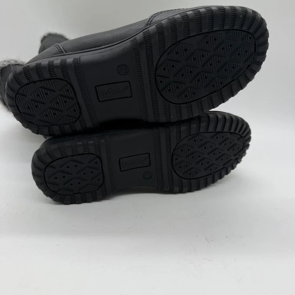 Totes April Black Wide Width Snow Boots Womens 5W Thermolite Insulated Faux Fur